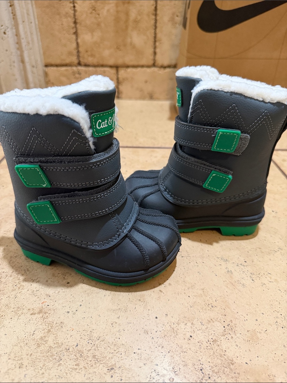 Cat & Jack Gray and Green Kids Waterproof Winter Boots